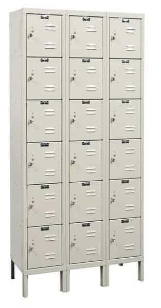 Box Locker, 36 in W, 18 in D, 78 in H, (3) Wide, (6) Tier, Tan