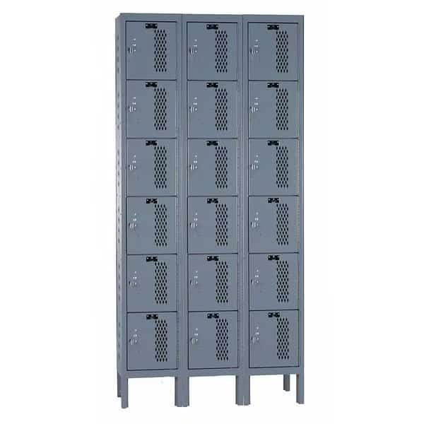 Box Locker, 36 in W, 12 in D, 78 in H, (3) Wide, (6) Tier, Dark Gray