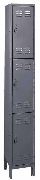 Wardrobe Locker, 12 in W, 15 in D, 78 in H, (1) Wide, (3) Tier, Dark Gray