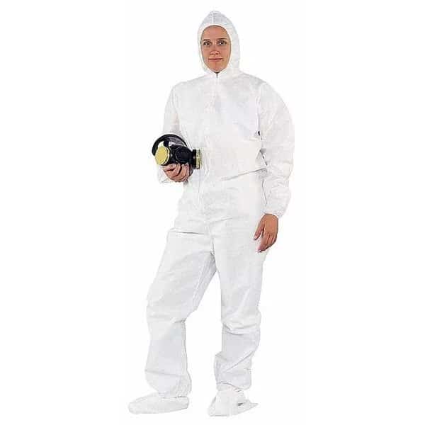 Disposable Coveralls, Hooded, L, SMMMS, Zipper, Elastic Cuff, Attached Boots Ankle, Serged Seam
