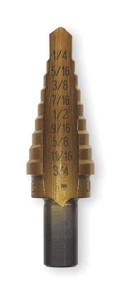 HSS Step Drill Bit 9 Sizes, 1/4-3/4", Shank Type: Hex