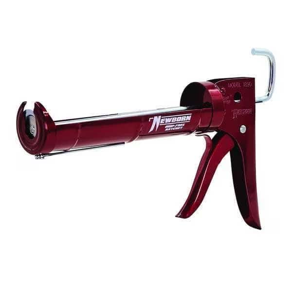 Dripless Caulk Gun, 10 oz Container Size, Steel, 6:01, Half Barrel Frame, Red