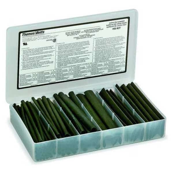 Heat Shrink Tube Kit, Thin Wall, 2:1 I.D. Shrink Ratio, Black, 6 in