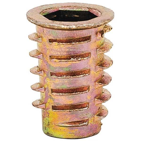 Hex Drive Threaded Insert, M8-1.25 Int Thrd Sz, 25/32 in L, 14.3 mm Dia., Zinc Alloy, Plain, 25 PK