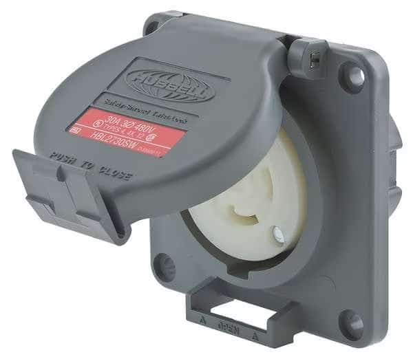Watertight Flanged Locking Receptacle, L16-30R, 30 A, 480V AC, Three Phase, 3 Pole, Flush Mount