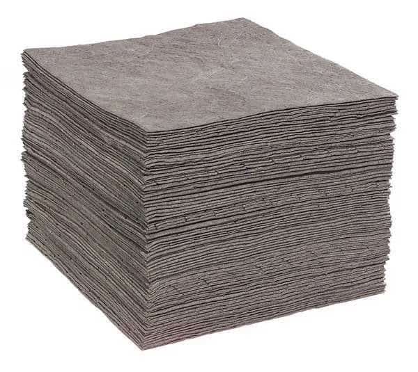 Sorbent Pad, Universal, 29 gal Vol Absorbed per Pkg, 15 in x 19 in, Gray, Polypropylene, 100 PK