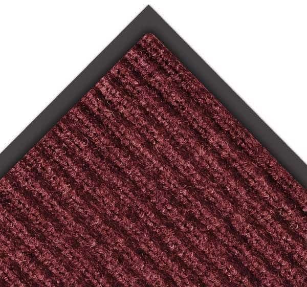 Entrance Mat, Indoor, Polypropylene, Ribbed Surface, Vinyl Back, 3/8in Thick, 4 ft x 8 ft, Red/Black