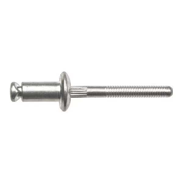 Blind Rivet, Dome Head, 1/4 in Dia., 2-1/8 in L, Aluminum Body, 25 PK