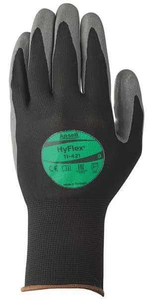 Cut Resistant Coated Gloves, A1 Cut Level, 13 ga, Black, 9, Ansell, Mfr#: 11-421