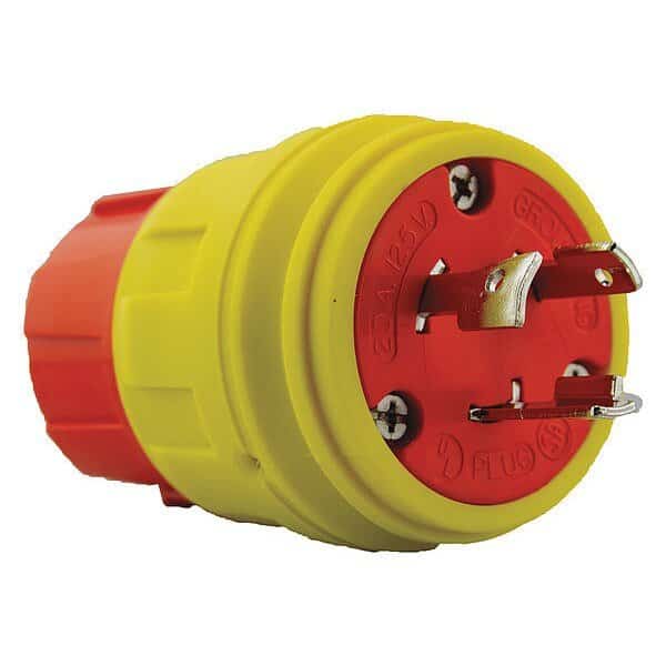 Watertight Locking Plug, L5-20P, 20 A, 125V AC, Single Phase, 2 Pole, Yellow