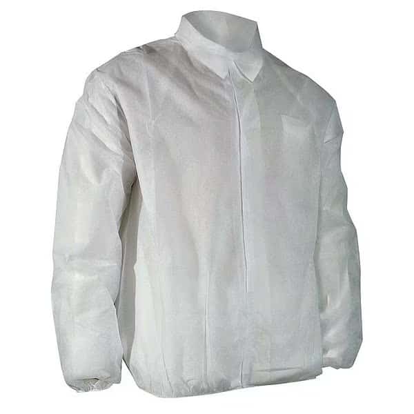 Disposable Lab Coat, Polypropylene, Hook-and-Loop Closure, White, 3XL, 50 PK