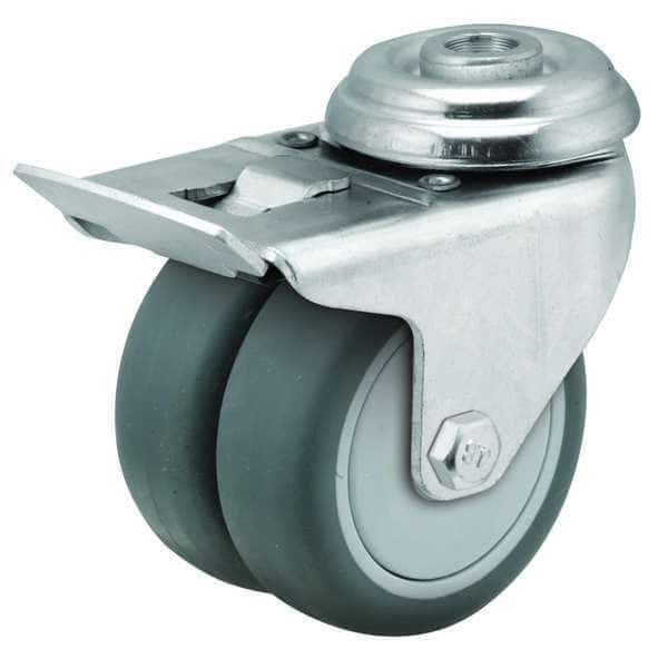 2" X 1-21/32" Non-Marking Rubber (Grey) Swivel Caster, Total Lock Brake, Loads Up To 200 lb