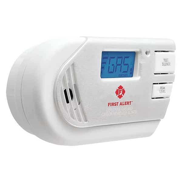 Carbon Monoxide and Gas Alarm, 85 dB at 10 ft, (2) AA Batteries, 120V AC, Electrochemical