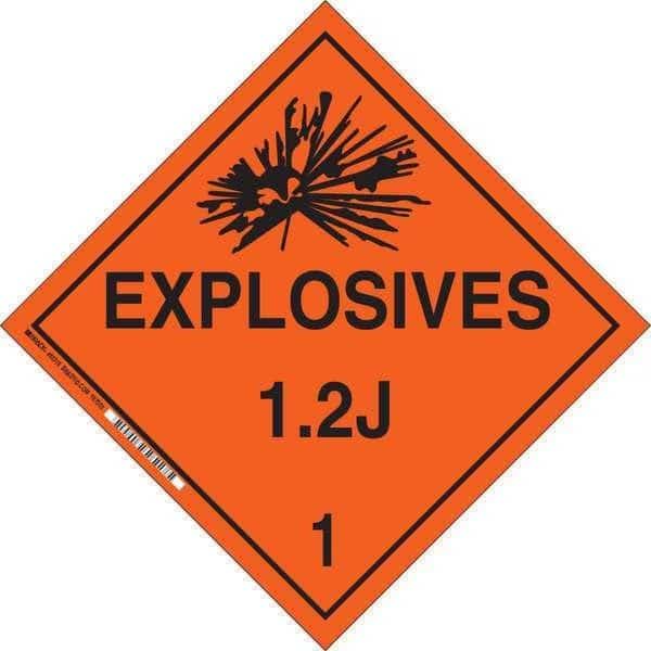 DOT Container Placard, Explosives 1.2J 1, B-946 Pressure Sensitive Vinyl, 10-3/4" W x 10-3/4" H
