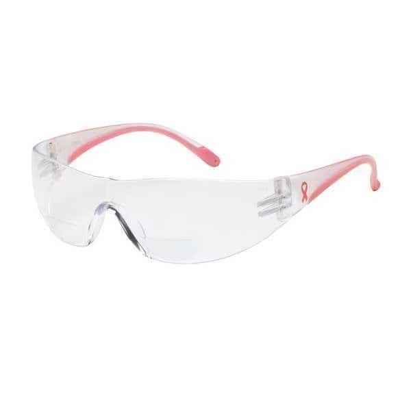Lady Eva Safety Glasses, Clear/Pink Wraparound Frame, +3.0 Diopter, Clear Lens, Universal