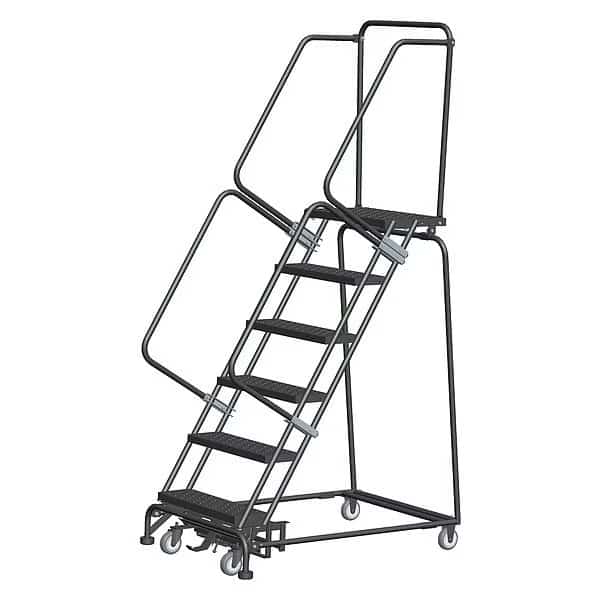 93 in H Steel Rolling Ladder, 6 Steps, 450 lb Load Capacity