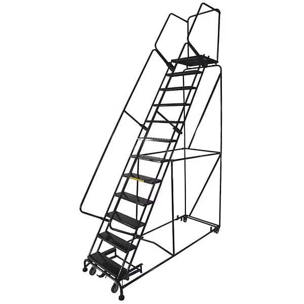 153 in H Steel Rolling Ladder, 12 Steps, 450 lb Load Capacity