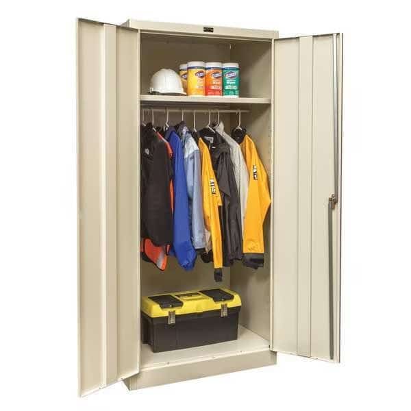 Wardrobe Storage Cabinet, 78 in H, 36 in W, 18 in D, Swing, Keyed, Tan, 1 Shelves, 0 Drawers