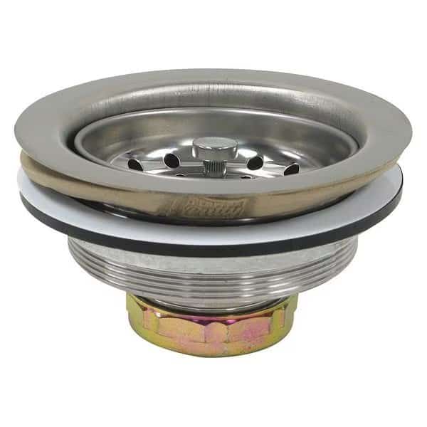 SinkStrainer, D1-1/2", Zinc, Plastic, Chrome