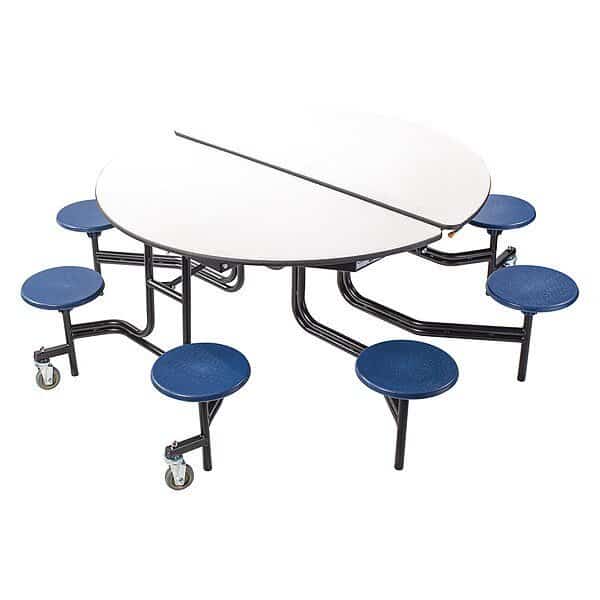 Round Mobile Stool Table , 60" W 29" H, Oak Tabletop