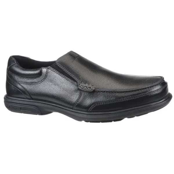 Men's Loafer Shoe, Steel Toe, Leather Upper, Rubber Outsole, Slip On, Black, 12 EEE