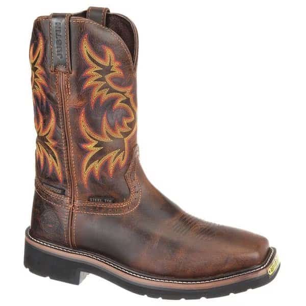 Men's Western Boot, 11 1/2 EE, Steel Toe, 11 in H, Brown, WK4690