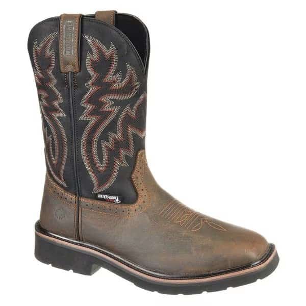 Men's Western Boot, 8 1/2 XW, Steel Toe, 10 in H, Black/Brown, W10765