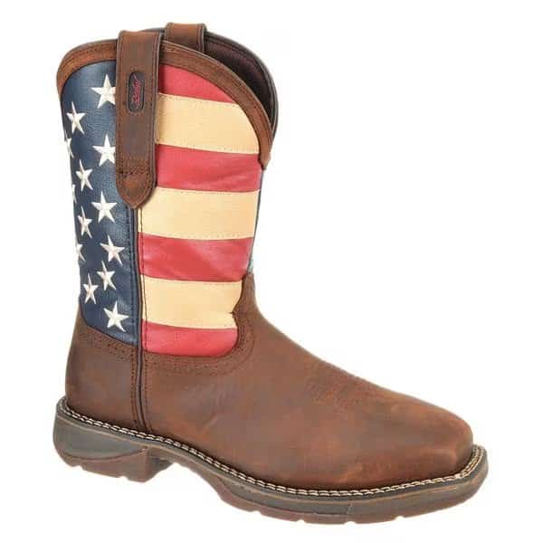 Men's Western Boot, 10 W, Steel Toe, 11 in H, American Flag/Dark Brown, DB020