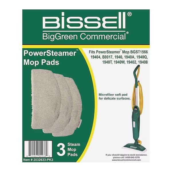 12 in Pad, 0.25 oz Dry Wt, White, Microfiber, PK3, BISSELL COMMERCIAL, Mfr# 2032633-PK3