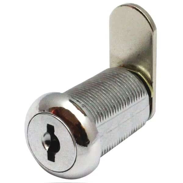 Disc Tumbler Keyed Cam Lock, Polished chrome, 3/8 in For Door Thickness, 2 Number of Keys