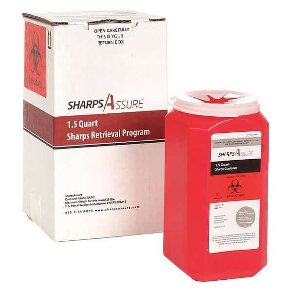 Sharps Container, 1/4 gal., Red, Snap Lid