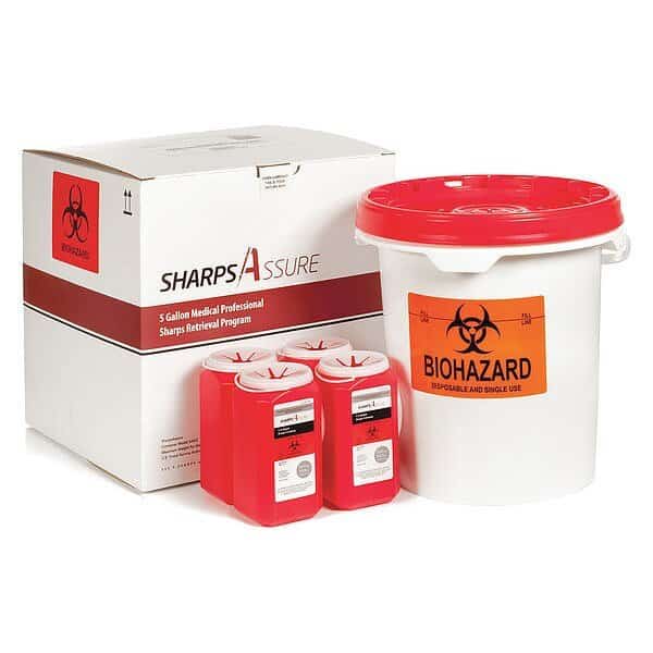 Sharps Container, 3/8 gal., Red, Snap Lid