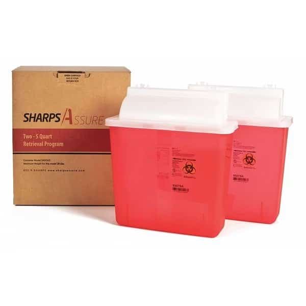 Sharps Container, 3/8 gal., Red, Snap Lid