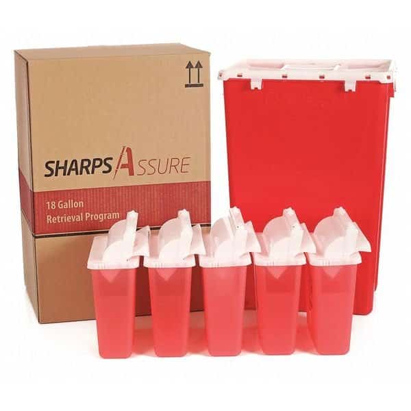 Sharps Container, 1-1/4 gal., Red, Snap Lid, SHARPS ASSURE, Mfr# SA18GU-5