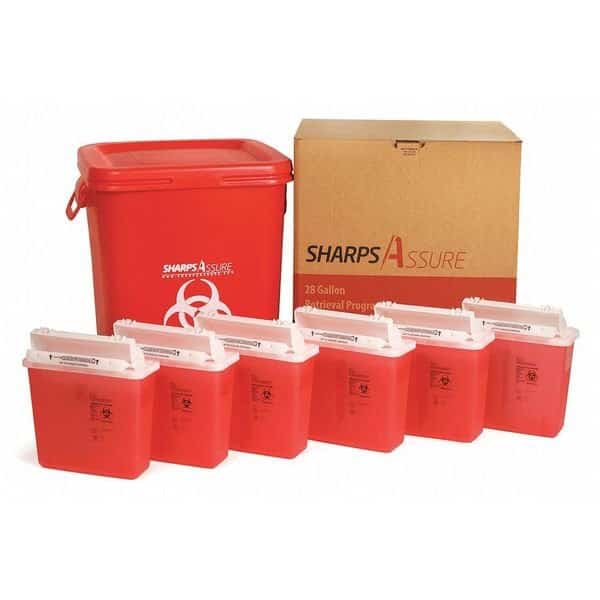 Sharps Container, 1-1/4 gal., Red, Snap Lid