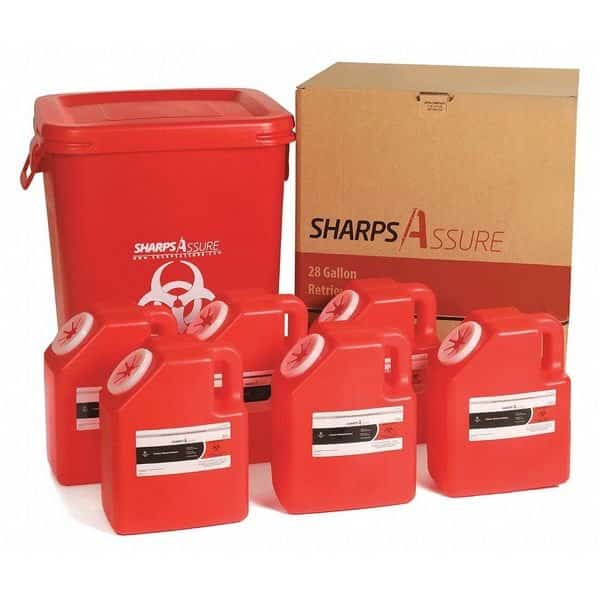 Sharps Container, 1-1/4 gal., Red, Snap Lid