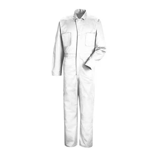 Mens Button Front Cotton Coverall, 100% Cotton, Twill, White, 48 Regular