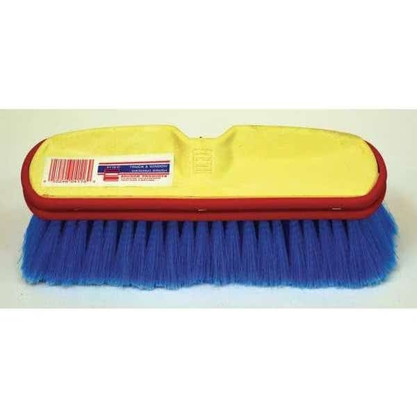 10" Blue flagged wash brush, poly block, red bumper, no handle