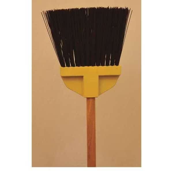 Brown lobby broom, not flagged, hardwood handle