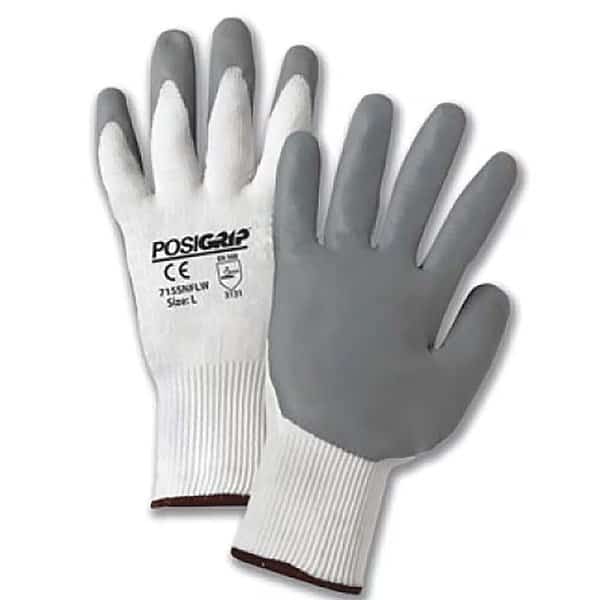 Coated Gloves, Polyurethane, Smooth, Palm & Fingers, 4 Abrasion Level, White, M (8) 12 PK