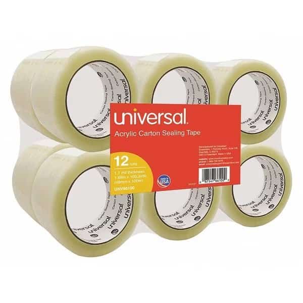 Acrylic Box Sealing Tape, 48mmx100m, PK12, UNIVERSAL ONE, Mfr# UNV66100