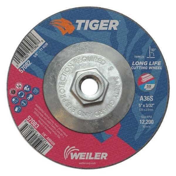 Cutting Wheel, Type 27, 5 in Dia, 0.0938 in Thick, 5/8 in-11 UNC Nut Arbor Hole Size