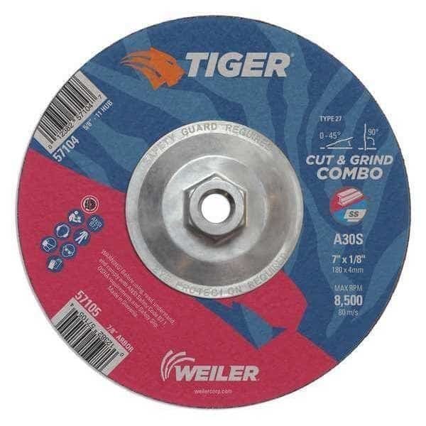 Combo Wheel, Type 27, 0.125 in Thick, Aluminum Oxide, WEILER, Mfr# 57104