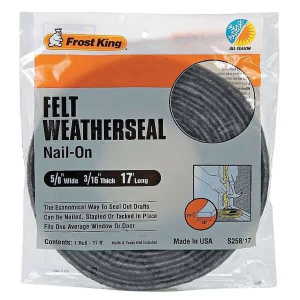 5/8"W x 3/16"H x 17'L, Felt Weatherseal, Gray