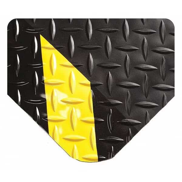 Antifatigue Mat, 24 ft. L x 4 ft. W, 15/16" Thickness, Diamond Plate, Black/Yellow