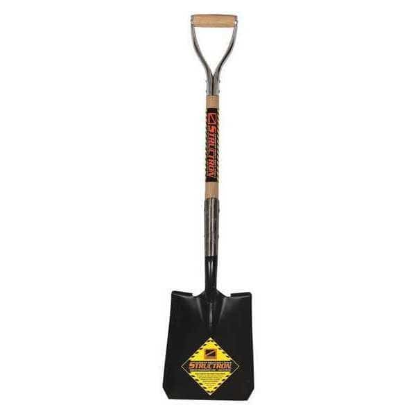 Square Point Shovel, 14 ga #2 Blade, Steel Blade, Front Turn Step, 30 in L Natural Hardwood Handle