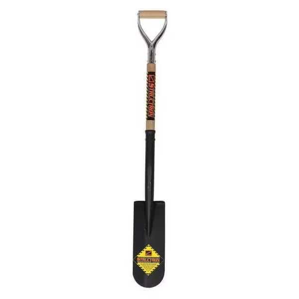 Drain Spade Shovel, 14 ga Steel Blade, Forward Turn Step, 30 in L Natural Hardwood Handle
