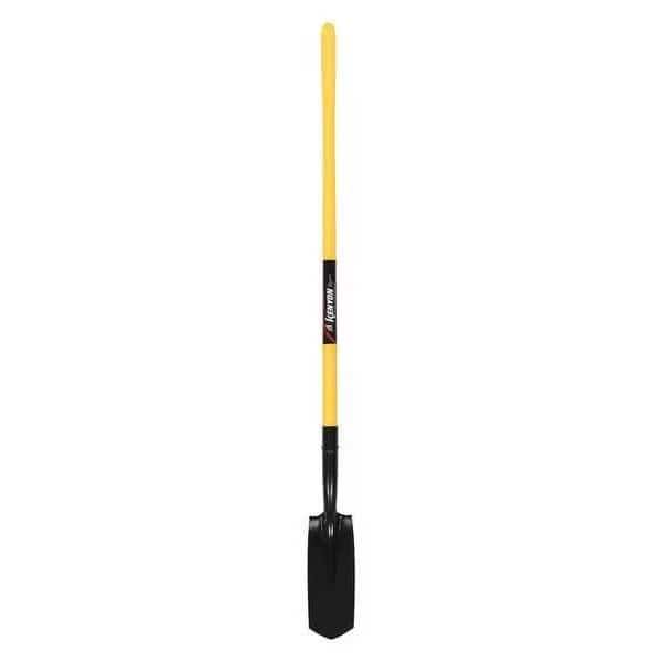 Trenching Shovel, 14 ga Steel Blade, Forward Turn Step, 48 in L Yellow