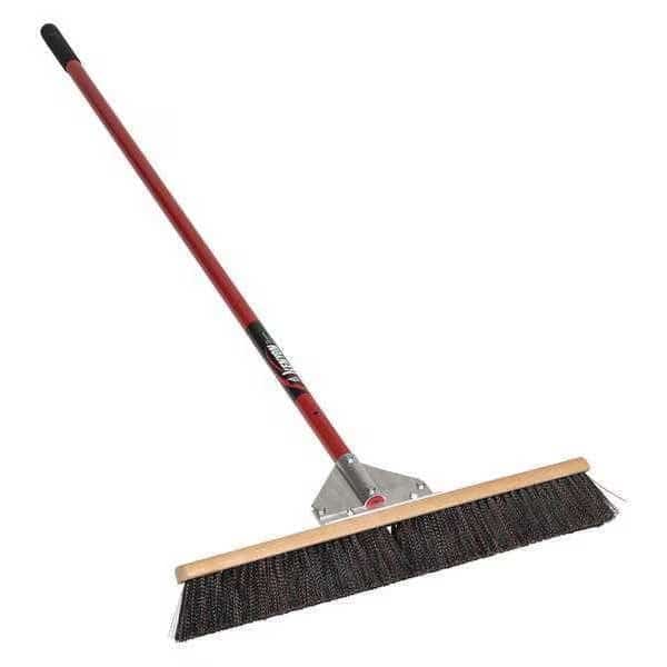 Med Bristle Broom, 24", 60" Red Handle
