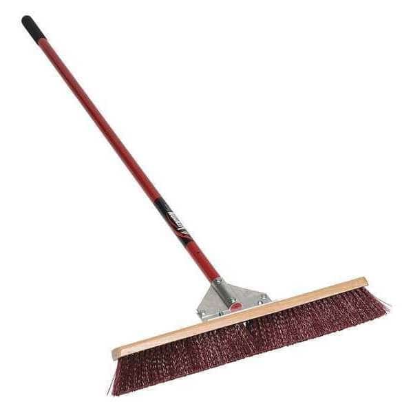 Stiff Bristle Broom, 24", 60" Red Handle